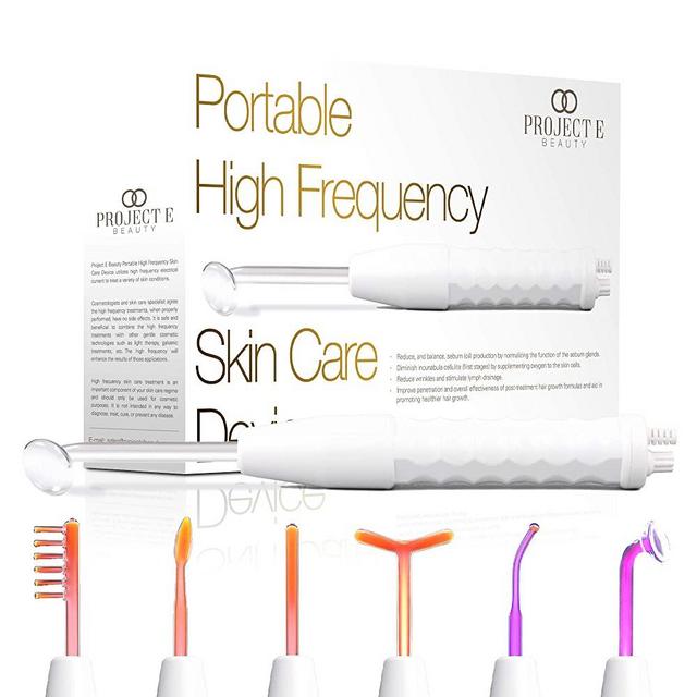 Project E Beauty 6 Argon Gas Violet and Neon Gas Orange Electrodes D'arsonval High frequency Apparatus Home Use Skin Care Device
