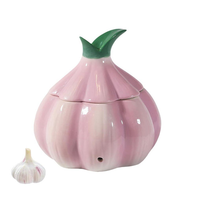 TOIVO Garlic Keeper for Counter，with Lid and Holes GarlicSaver,Garlic Holder Storage Container toKeep(purple)