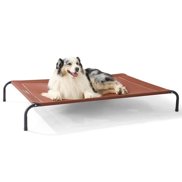 Bedsure Outdoor Elevated XL Dog Bed, Portable Indoor & Outdoor Cooling Raised Cot Pet Hammock Bed with Skid-Resistant Feet, Frame with Breathable Mesh, Terracotta, 54 inches