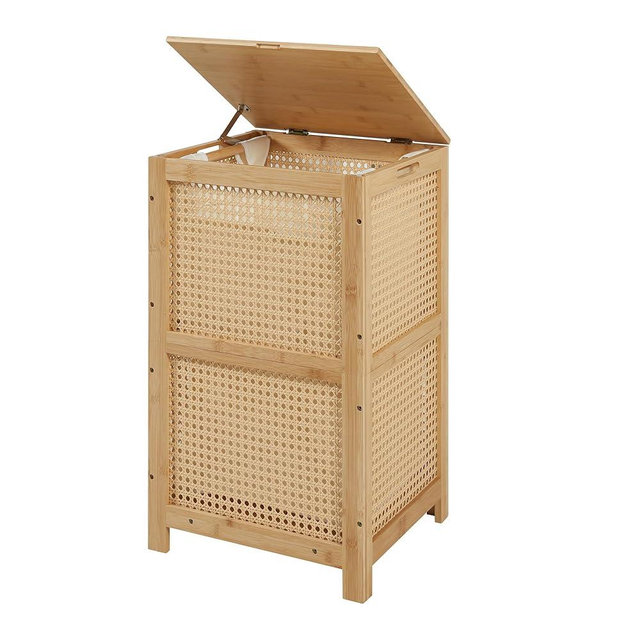 TIOPGHAD Bamboo-Laundry-Hamper-Wicker-Basket-with-lid Large Wood Laundry Hampers Basket Bin Storage Organizer for Dirty Clothes, Laundry Room, Bathroom, Bedroom, Living Room, Home Decor(13Gallon/50L)