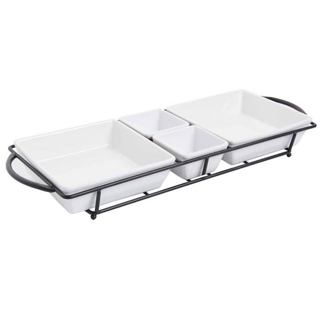 Gracious Dining Set Of 4 Serving Tidbit Dishes/Metal Rack