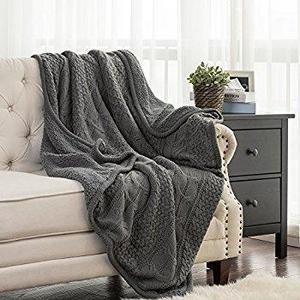 Knitted Throw Blanket with Sherpa Dark Grey Reversible Fuzzy Fleece Blanket 50"x60" for Bed and Couch by Bedsure