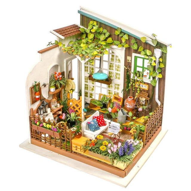 Hands Craft DIY Miniature Dollhouse Kit - Miller's Garden 3D Model Tiny House Building with LED Lights Wood Prefabricated Pieces Puzzle 1:24 Scale Crafts for Adults and Teens DG108