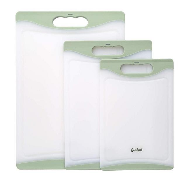 Goodful Non-Slip Cutting Boards, 3 Piece Set, Made without BPA, Dishwasher Safe, Easy Grip Handles, Built-In Juice Well, Sage