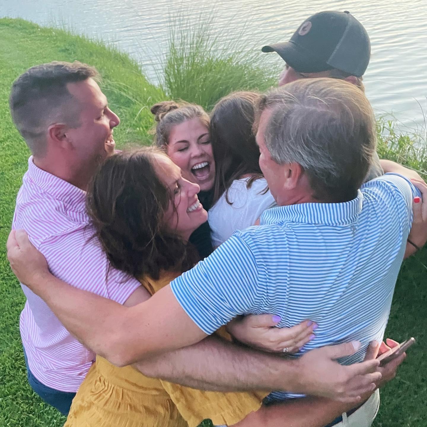 Wouldn't want to celebrate any other way! A group hug right after we got engaged!!