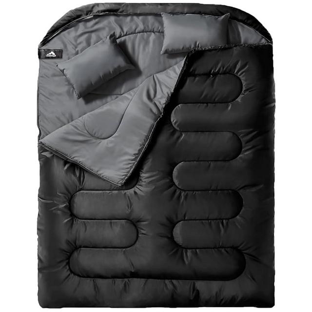 MEREZA Double Sleeping Bag for Adults Mens with Pillow, XL Queen Size Two Person Sleeping Bag for All Season Camping Hiking Backpacking 2 Person Sleeping Bags for Cold Weather & Warm