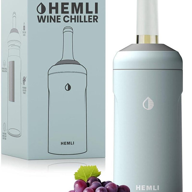 HEMLI Wine Bottle Chiller Insulator Sleeve, Keeps Wine and Champagne Cold for 12 Hours, Vacuum Insulated Wine Bottle Cooler