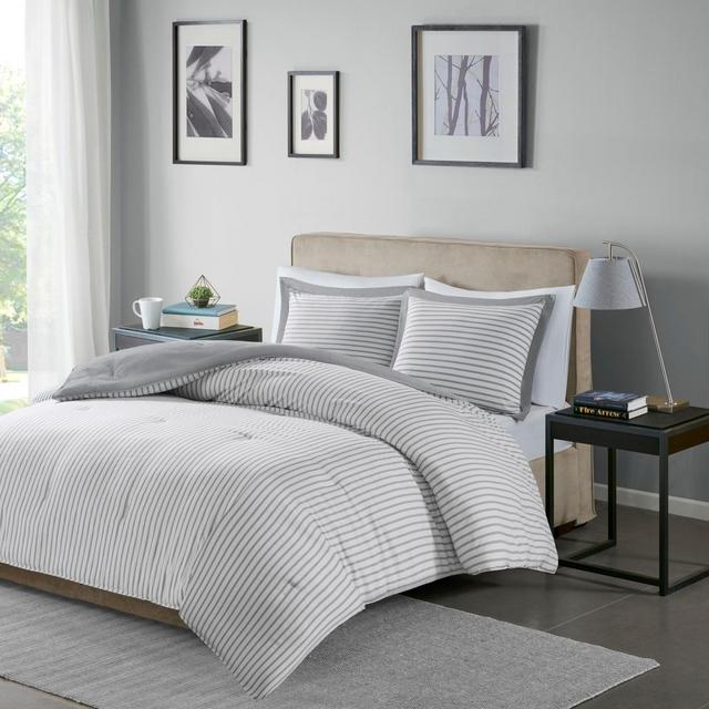 Gray Braydon Reversible Stripe Comforter Mini Set Full/Queen