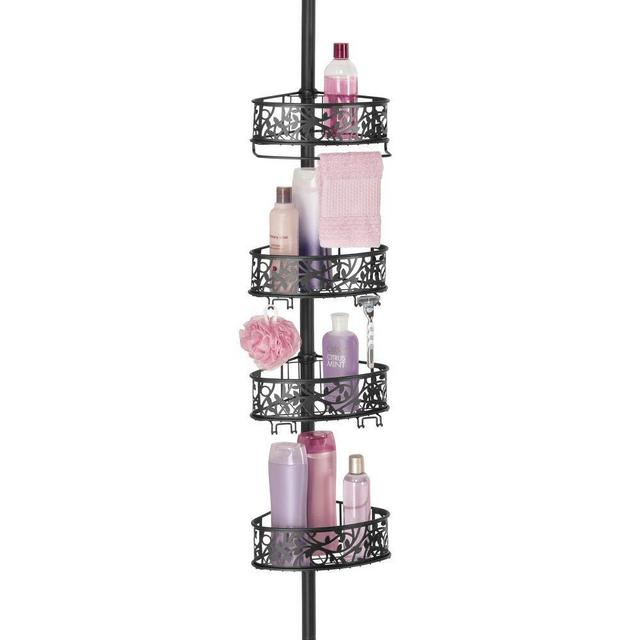 mDesign Bathroom Shower Storage Constant Tension Corner Pole Caddy - Adjustable Height, 4 Positionable Baskets - for Organizing and Containing Hand Soap, Body Wash, Wash Cloths, Razors - Matte Black
