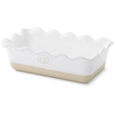 Emile Henry French Ceramic Ruffled Loaf Pan, White