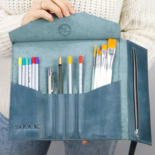 Pencil Roll, Pen Case, Artist roll, Birthday Gift, Gift for painter, Leather Pencil Roll, Personalized Case, Leather roll, Tools Roll