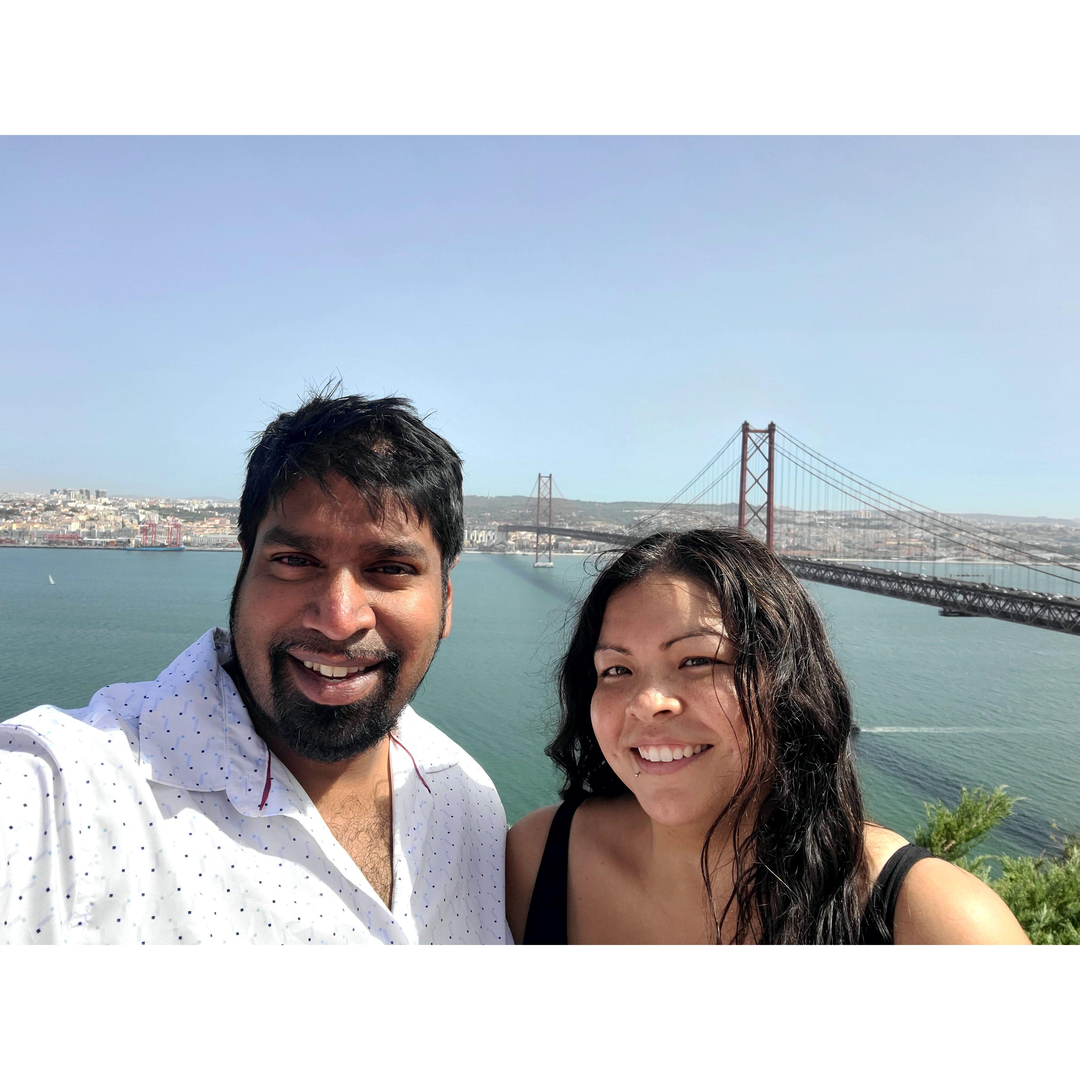 Checking out the Golden Gate Bridge of Portugal - between Almada and Lisbon. A quick trip to Portugal following the wedding of sister from another mister Simmone to husband Dan.