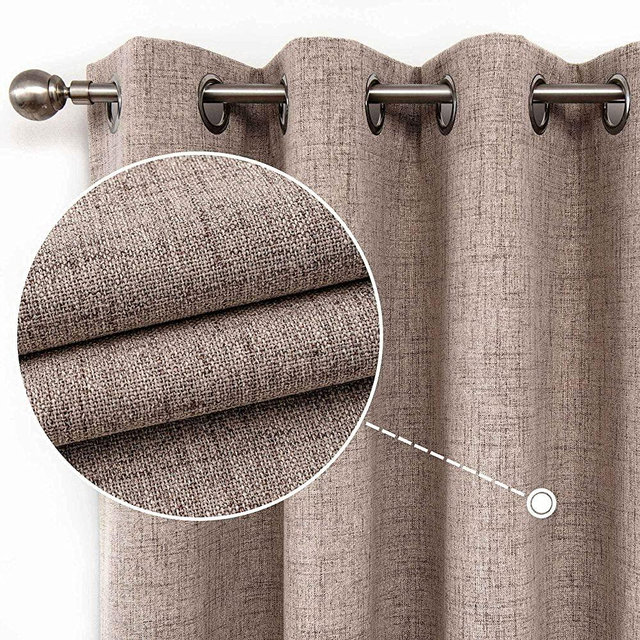 CUCRAF Full Blackout Window Curtains 84 inches Long,Faux Linen Look Thermal Insulated Grommet Drapes Panels for Bedroom Living Room ,Set of 2(52 x 84 inches, Light Khaki)