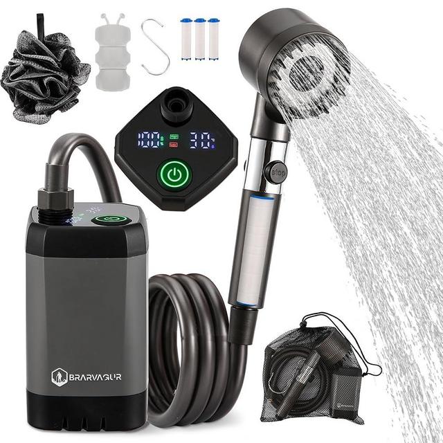 Upgrade Portable Camping Shower, 6000mAh Rechargeable Electric Shower Pump with Intelligent Digital Display Multiple Spray Modes Filtered Shower Head with Handheld for Outdoor Hiking, Travel