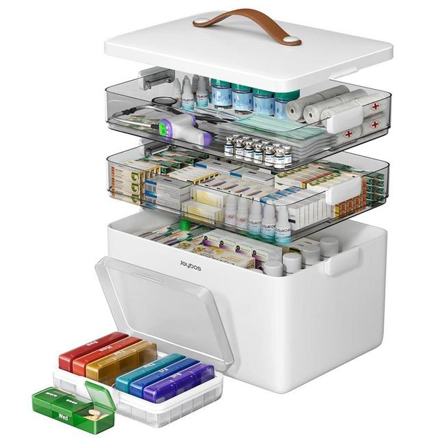 3+7Combo Set (3-Tier Medicine Organizer +7 Color Pill Case), Sunscreen and Moisture-Proof, for Vitamins, Tablets, etc. (Medicine Organizer Combo Set)