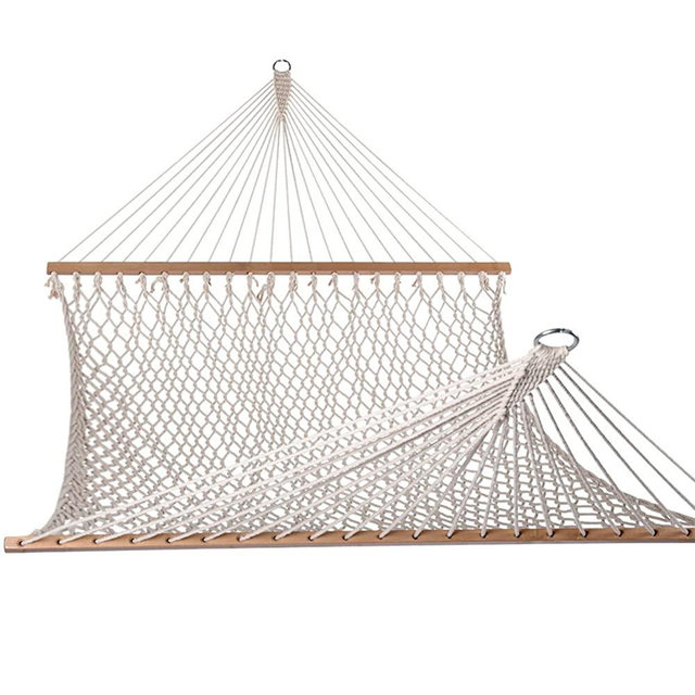 Lazy Daze Hammocks Cotton Rope Double Hammock with Wood Spreader, Chains and Hooks, for Two Person, 450 Pounds Capacity, Natural