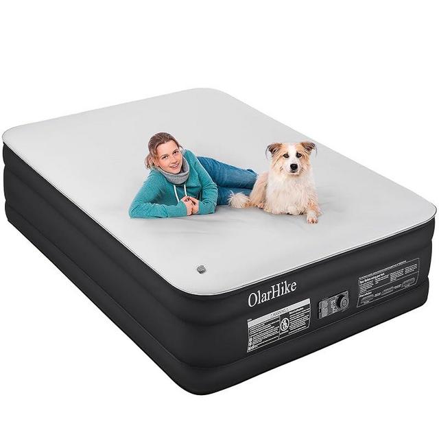 OlarHike Silk Foam Topper Queen Air Mattress with Built in Pump, Inflatable Durable 18” Air Mattresses for Camping,Home & Guests, Signature Collection Luxury Air Bed,Fast & Easy Blow Up Airbed Black
