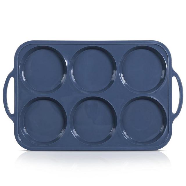 Vnray 4 Inch Jumbo Silicone Muffin Top Pan with Metal Frame, Non Stick Silicone Egg Mold for Oven, Large Whoopie Pie Baking Pan with Handle for English Breakfast Sandwich, Egg Bite, Bun Tart, Grey