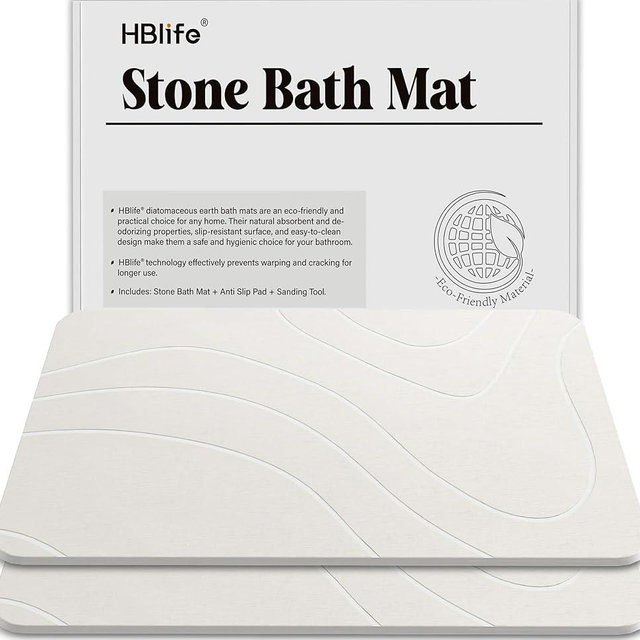 HBlife 2 Pack Versatile Stone Bath Mat, Non-Slip Super Absorbent Bathroom Floor Mat, Stone Drying Mat for Kitchen Counter, Quick Drying Mat for Large Dog Water Bowls, White - River