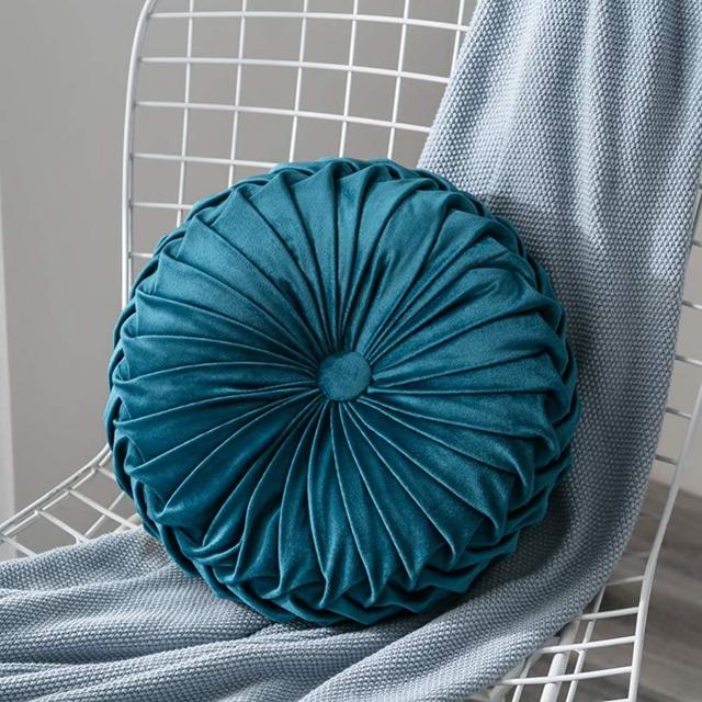 Anpay Velvet Pleated Round Pumpkin Throw Pillow Couch Cushion Floor Pillow Decorative for Home Sofa Chair Bed Car