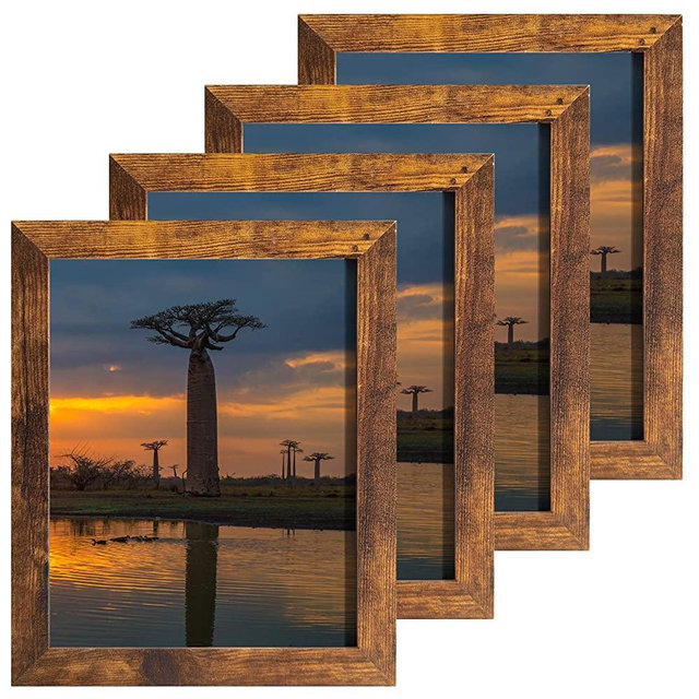 8x10 Picture Frames Rustic Distressed Brown for Wall or Table Top Display, Packs 4