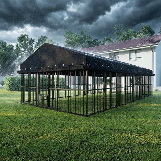 10x20x6 FT Dog Kennel, Outdoor Dog Enclosure with Roof for Large Dogs, Heavy Duty Metal Outside Dog Fence with Triple Safety Locks Secure Dog Cage