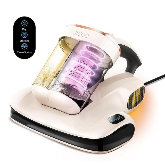 JIGOO S100 Mattress Vacuum Cleaner UV Sanitizing, Anti-allergen Bed Cleaner with 12Kpa Suction, Handheld Vacuums for Dust & Pet Hair, Effectively Clean Up Bed, Pillows, Cloth Sofas, Carpets