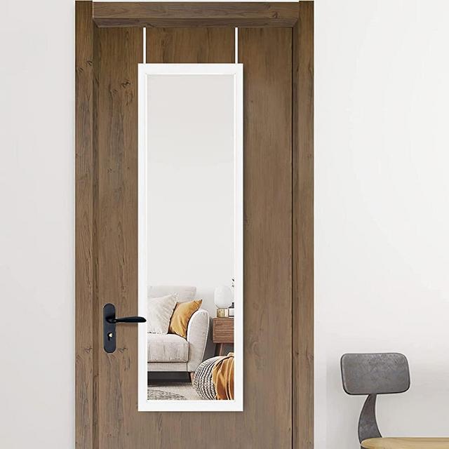 NeuType Over The Door Mirror Full Length Mirror Hanging Over Door or Leaning Against Wall or Mounted On Wall, Door Mirror Full Length Mirror Over The Door, 55"x16", White, No Stand