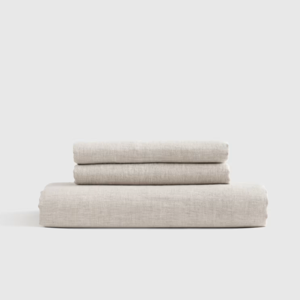 European Linen Fitted Sheet Set in Natural Chambray