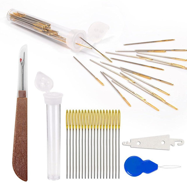80pcs Cross Stitch Needles Golden Large Eye Embroidery Hand Sewing Needles Size 22/24/26/28 with Threader Thread unpicker for Cross Stitching (26#)