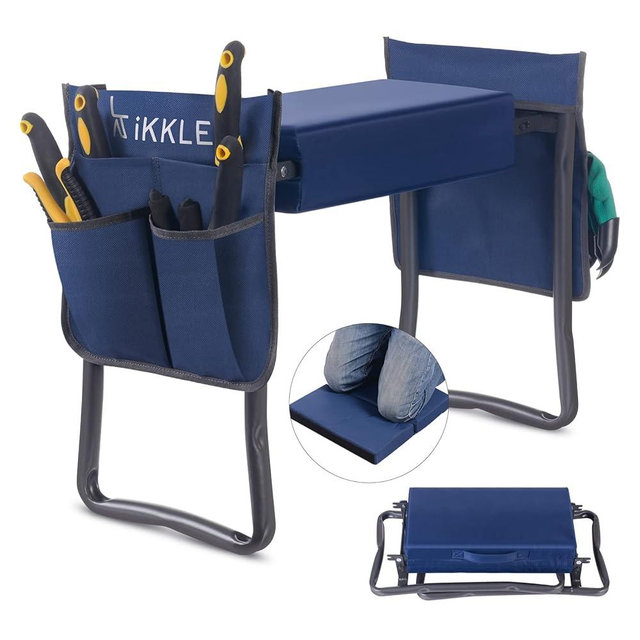 Patented Garden Kneeler and Seat Heavy Duty, Upgraded Garden Bench with Thicker Wider Soft Detachable Kneeling Pad, with 2 Tool Store Pouches, Nice for Mother Father Gardeners