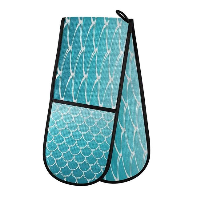 SLHFPX Mermaid Scale Oven Mitts Quilted Cotton Cooking Insulated Gloves | Double Oven Mitt for BBQ | Cooking | Baking | Grilling | Microwave | Barbecue Handling Hots and Pans
