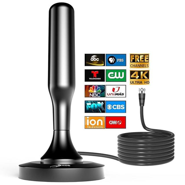HIDB TV Antenna for Smart TV Indoor, Strong Magnetic Base Indoor TV Antenna for Easy Installation, Long Range Reception HD Antennas for TV Indoor 4k 1080P Channels-10ft Long Cables (Black)