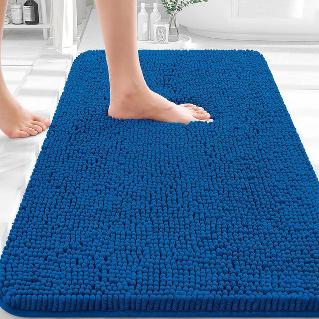 OLANLY Bathroom Rugs 30x20, Extra Soft Absorbent Chenille Bath Rugs, Rubber Backing Quick Dry, Machine Washable Bath Mats for Bathroom Floor, Tub and Shower, Home Decor Accessories, Deep Navy Blue