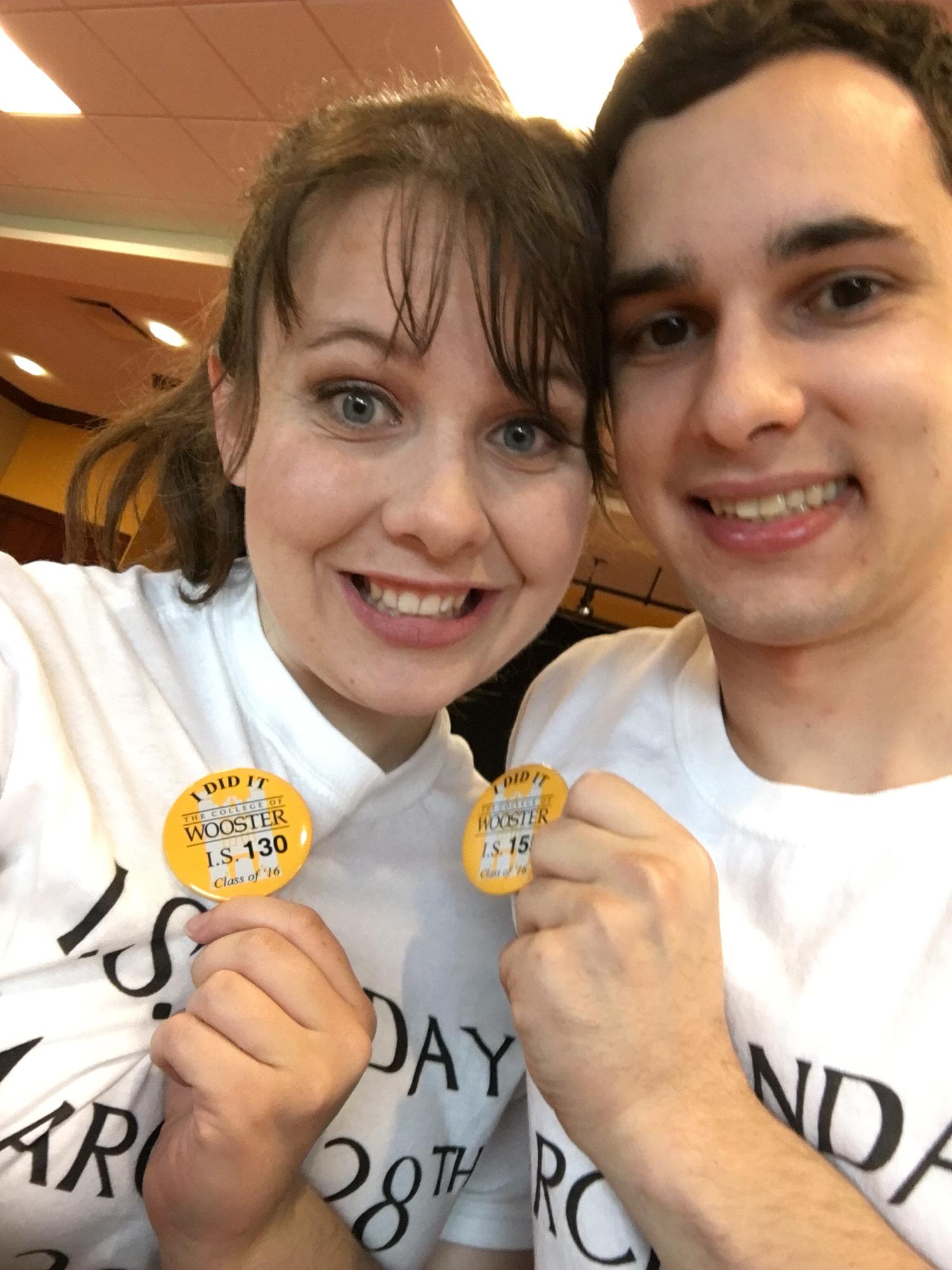 Showing off the button detailing when they turned in their senior theses