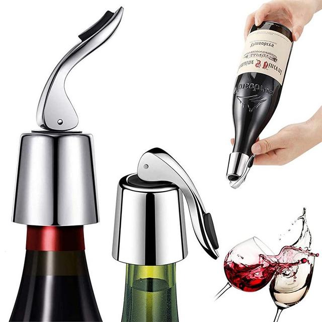ifory 2 Pack Wine Bottle Stopper, Reusable Stainless Steel Wine Bottle Plug with Silicone Bottle Sealer, Vacuum Bottle Stopper to Keep Wine Fresh