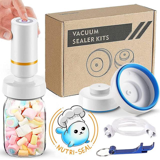 Nutri-Seal™ Electric Mason Jar Vacuum Sealer Kit - Easy to Use - Fits Wide & Regular Mouth Mason Jars - Compatible with All FoodSaver Models - Electric Handheld Jar Sealer for Vacuum Seal Containers - Includes Electric Vacuum Pump w/Compatibility Attachments