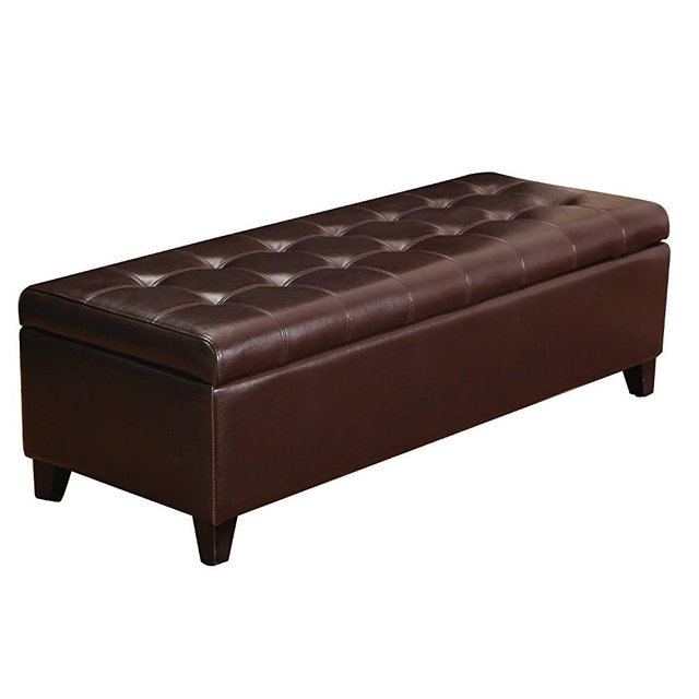 Joveco 51" Rectangle Tufted Bonded Leather Storage Ottoman Bench (Brown)