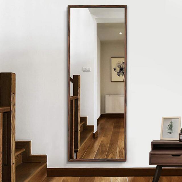 NeuType 65"x22" Full Length Mirror Standing Hanging or Leaning Against Wall, Large Rectangle Bedroom Mirror Floor Mirror Dressing Mirror, Solid Wood Frame Wall-Mounted Mirror, Walnut Color