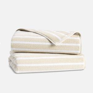 2 Super-Plush Turkish Cotton Bath Towels in Striped Stone