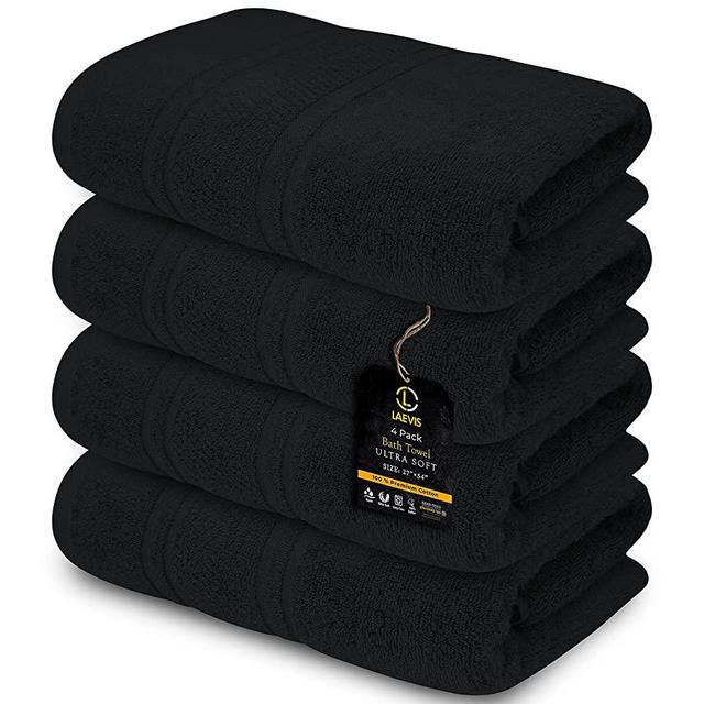 Laevis-Luxury Bath Towel Set 27 "x 54", Pack of 4, 100% Ring-Spun Cotton-Maximum Softness, Quick-Dry, Highly Absorbent with Fluffy Dobby Borders (Black)
