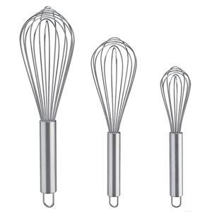 Whisks for Cooking, 3 Pack Stainless Steel Whisk for Blending, Whisking, Beating and Stirring, Enhanced Version Balloon Wire Whisk Set, 8"+10"+12"