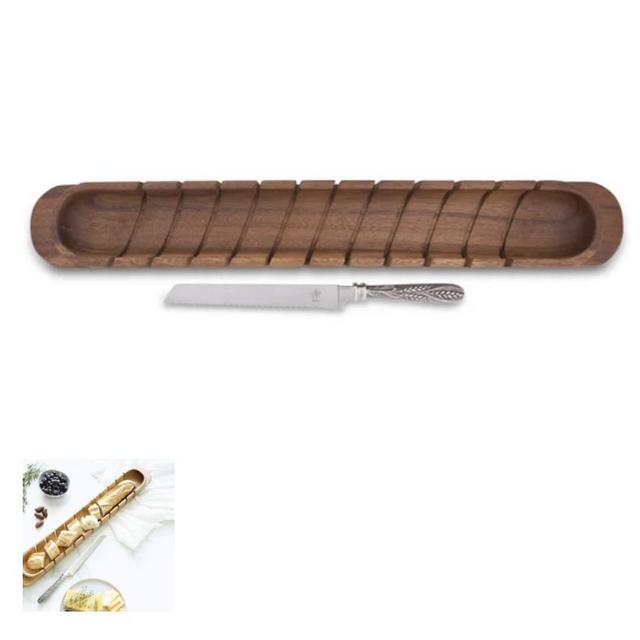 Hanley Wood Texas - Baguette board with wheat patterned knife