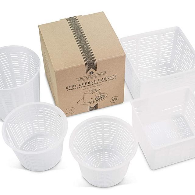 Cheese Maker Molds Set of 5 – For Draining Ricotta Sour Cream and Quark - Press Indian Paneer Queso Goat Crottin Kefir Vegan Ricotta Cashew or Almond Cheese - Italian Soft Cheese Draining Basket Set