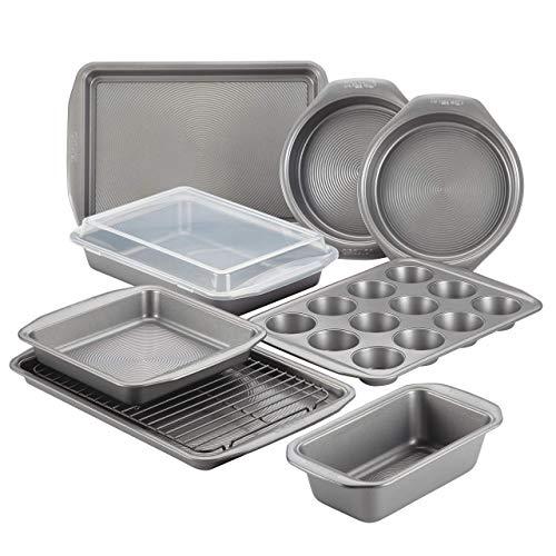 Circulon 47485 Nonstick Bakeware Set with Nonstick Bread Pan, Cookie Sheet, Baking Pans, Baking Sheet, Cake Pans and Muffin/Cupcake Pan - 10 Piece, Gray