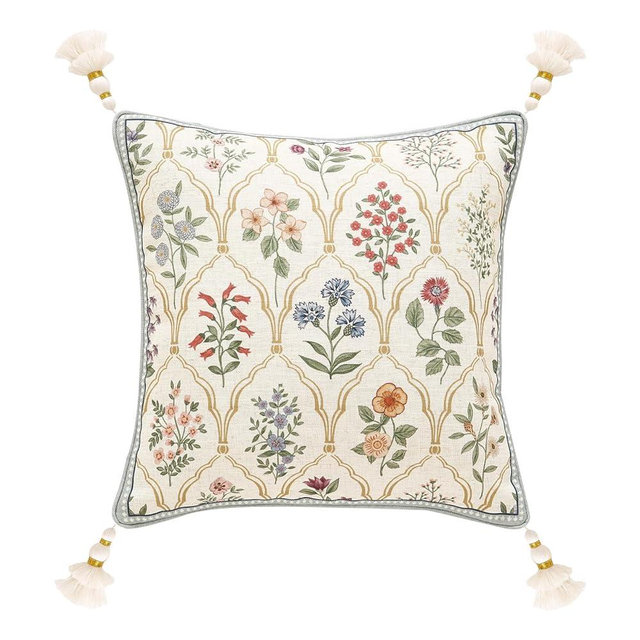 ISAENNE Design Linen Throw Pillow Covers 18"x18", Square Farmhouse Cushion Covers with Yellow Purple Watercolor Wildflower Pattern Decor Pillowcases for Bed,Living Room,Outdoor,Car