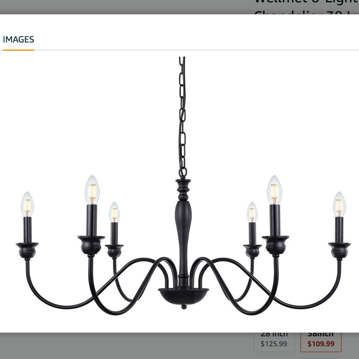 Wellmet 6-Light Farmhouse Chandelier 38 Inch, Farmhouse Light Fixture for Dining Room, Rustic Industrial Iron Chandeliers Lighting Black for Foyer, Living Room, Kitchen Island, Bedroom