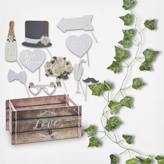 16-Piece Photobooth Props, Wooden Effect Crate, & Decorative Vine Set