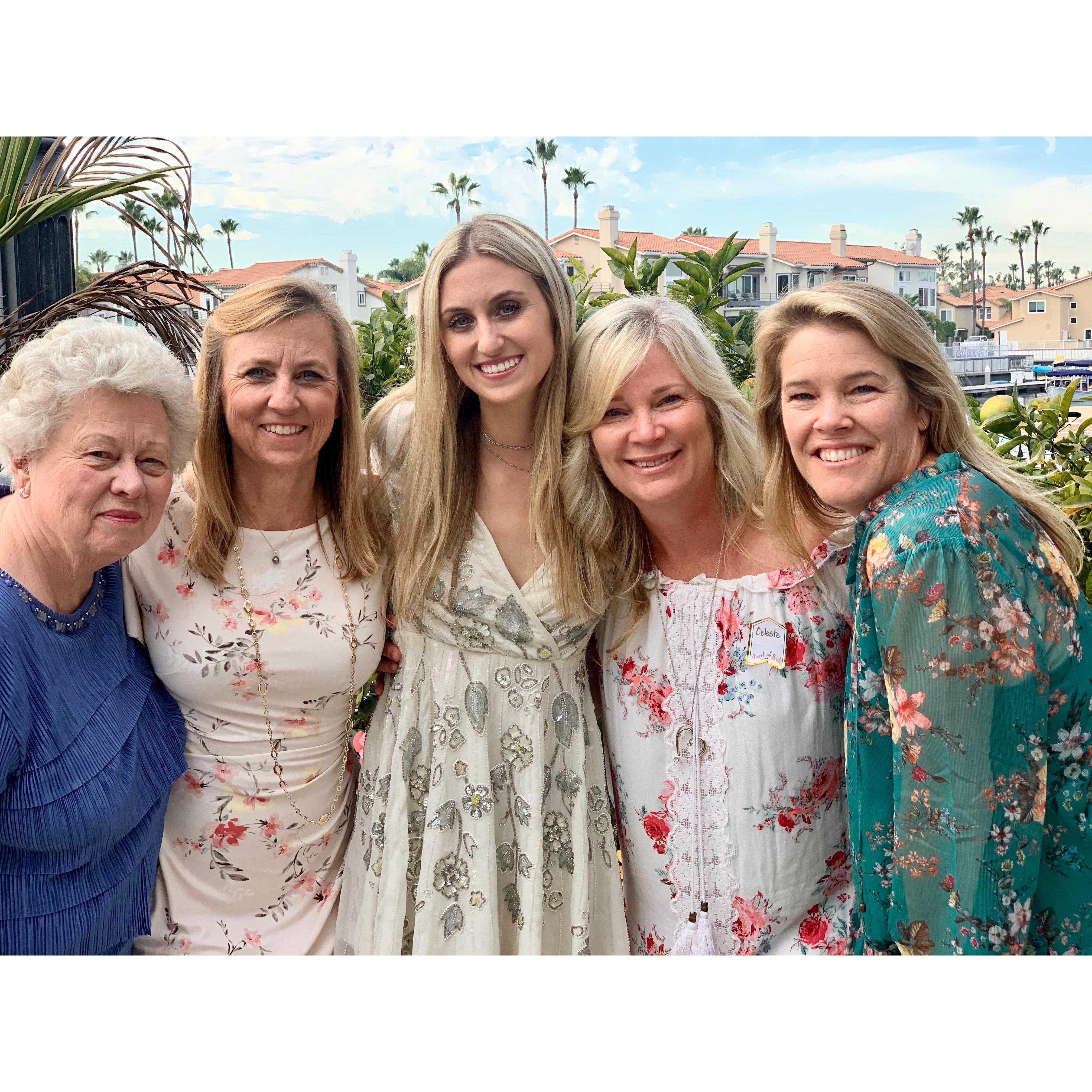 Bridal Shower in Long Beach - Nana (Karen), Cheryl (Mom), Megan, Celeste (Auntie Mo), Anne (Auntie A) - THANK YOU ladies for such a lovely Bridal Shower!