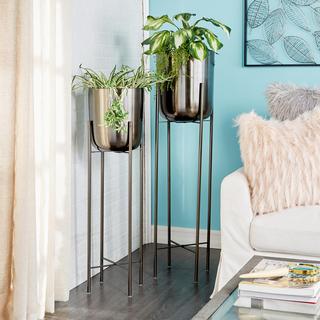 2-Piece Glam Tall Round Planter Set with Stand